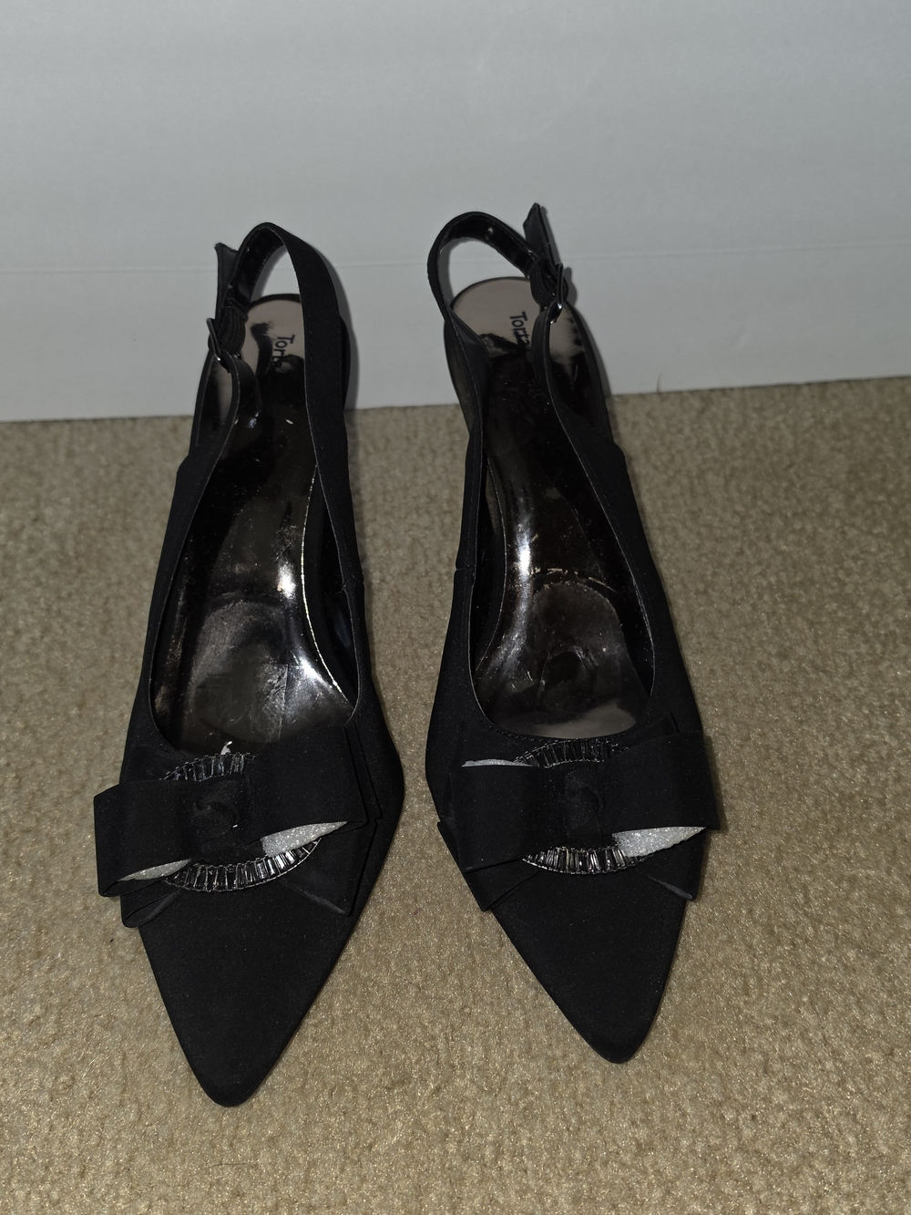 Black Bow Slingback Heels with Metallic Stiletto Size 12 - Picture 4 of 8